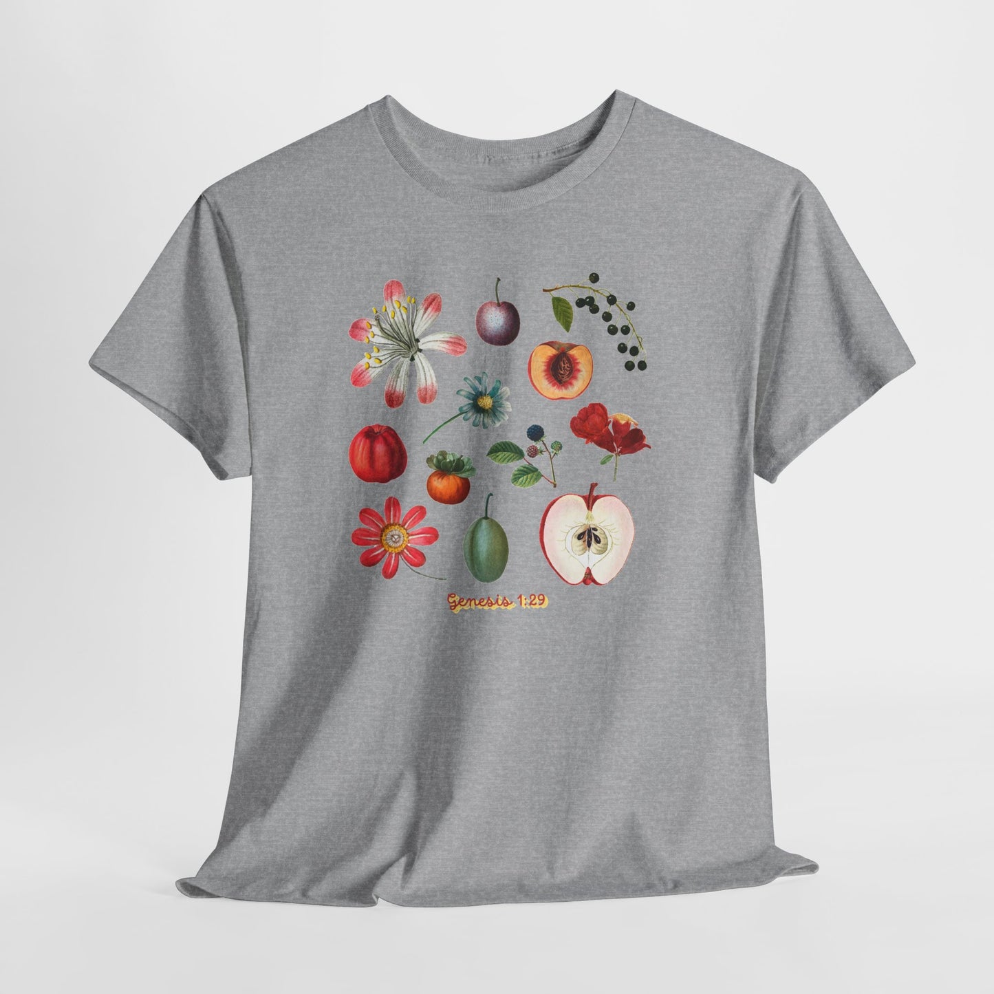 Botanical Fruit Garden T‑Shirt — Floral & Fruit Illustration Tee (Genesis 1:29)