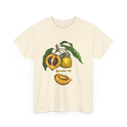 Apricot Illustration T-Shirt — Botanical Fruit Graphic Tee Genesis 1:29