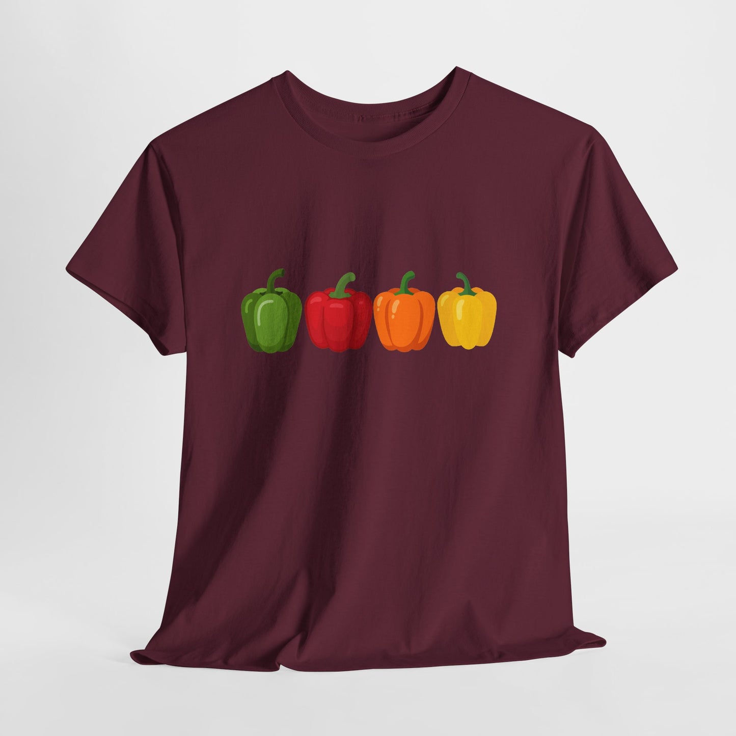 Bell Pepper Graphic Tee — Colorful Green Red Orange Yellow Peppers Shirt