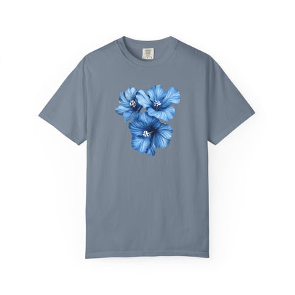 Blue Hibiscus Floral T-Shirt — Watercolor Flower Graphic Tee