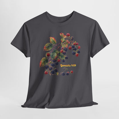 Blackberry Branch T-Shirt — Botanical Berry Illustration with "Genesis 1:29"