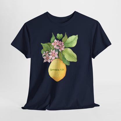 Lemon Blossom T-Shirt — Genesis 1:29 Floral Faith Tee