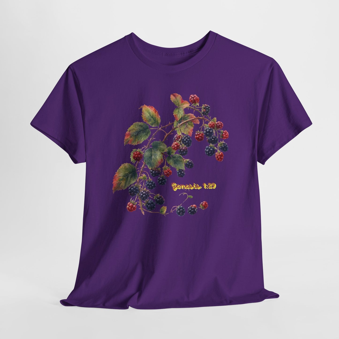 Blackberry Branch T-Shirt — Botanical Berry Illustration with "Genesis 1:29"