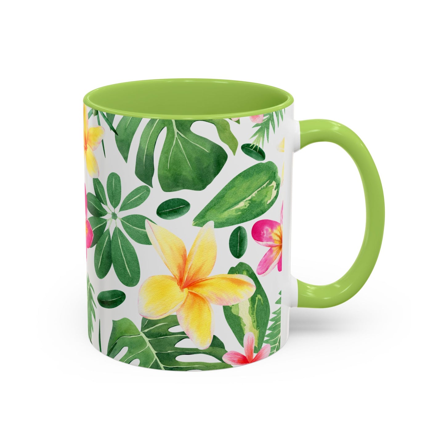 Tropical Floral Coffee Mug — Plumeria & Palm Accent Mug (11/15oz)