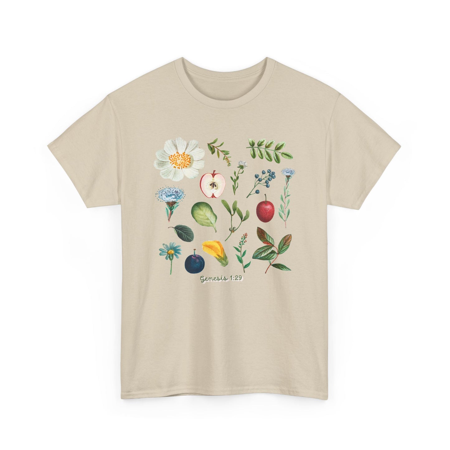 Botanical Fruit & Flower Tee — Watercolor Garden Illustration T-Shirt Genesis 1:29