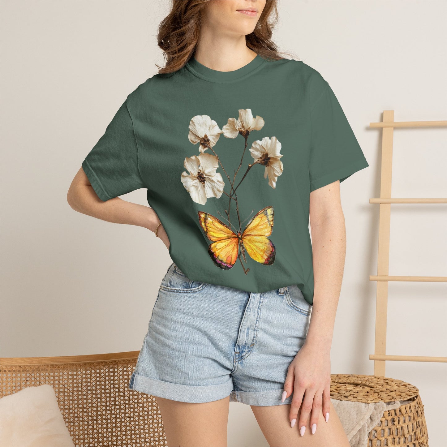 Butterfly & Dried Flowers Graphic T-Shirt — Vintage Botanical Tee