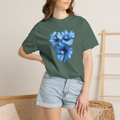 Blue Hibiscus Floral T-Shirt — Watercolor Flower Graphic Tee