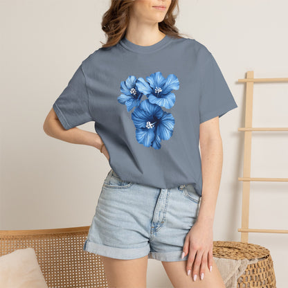Blue Hibiscus Floral T-Shirt — Watercolor Flower Graphic Tee