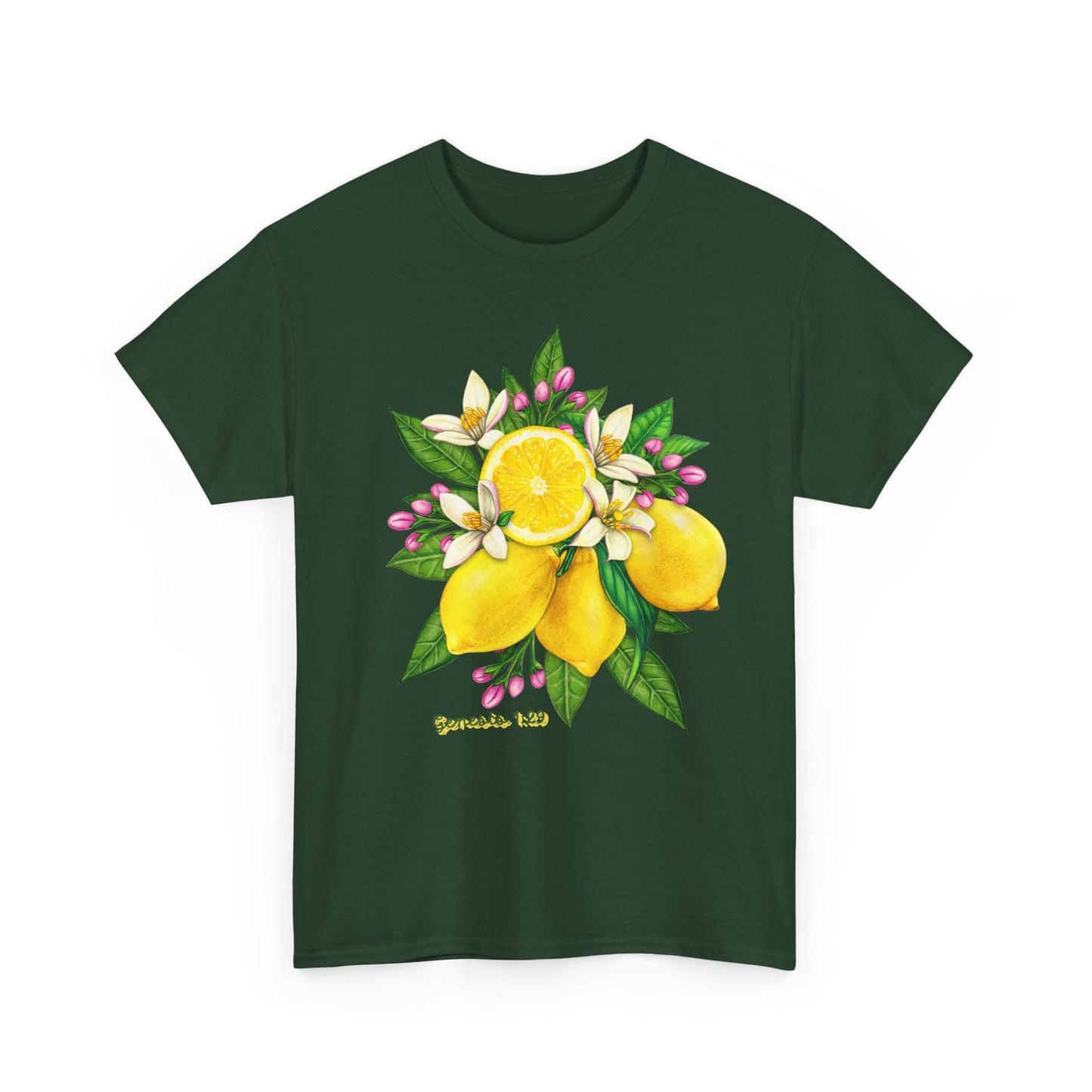 Lemon Blossom Tee — Botanical Citrus Graphic T‑Shirt (Genesis 1:29)