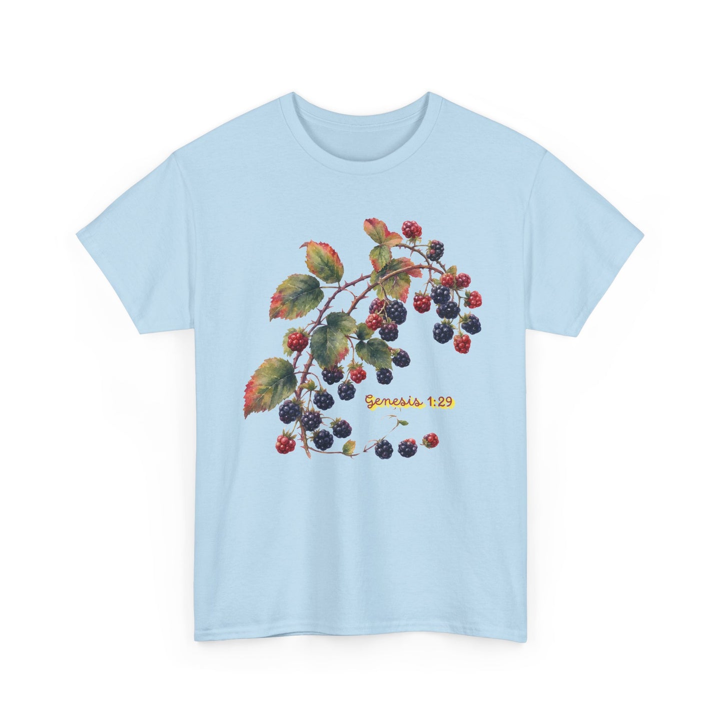 Blackberry Branch T-Shirt — Botanical Berry Illustration with "Genesis 1:29"