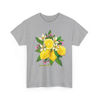 Lemon Blossom Tee — Botanical Citrus Graphic T‑Shirt (Genesis 1:29)