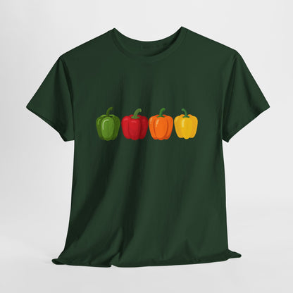 Bell Pepper Graphic Tee — Colorful Green Red Orange Yellow Peppers Shirt
