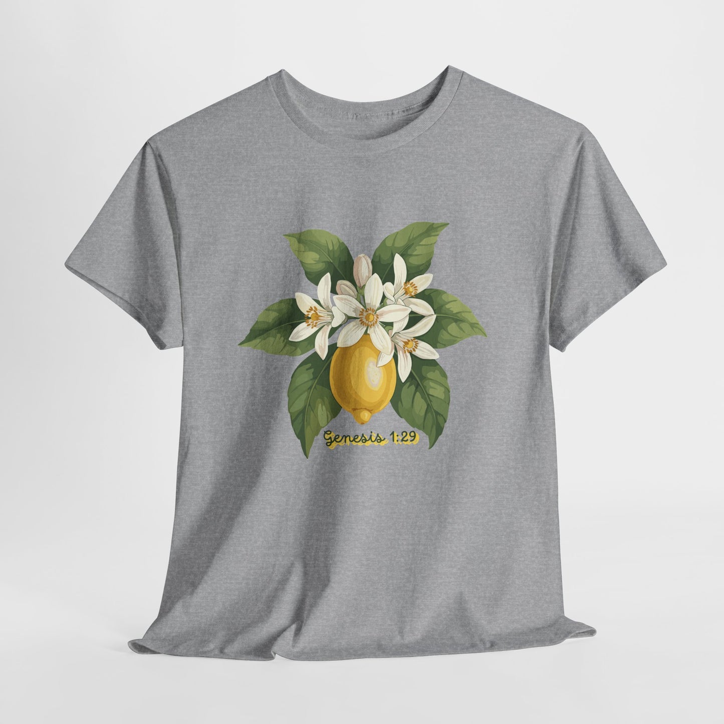 T-Shirt — Lemon Blossom Graphic Tee with 'Genesis 1:29' Scripture