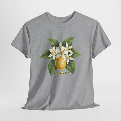 T-Shirt — Lemon Blossom Graphic Tee with 'Genesis 1:29' Scripture