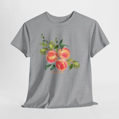 Peach Botanical Tee — Watercolor Fruit Graphic T‑Shirt