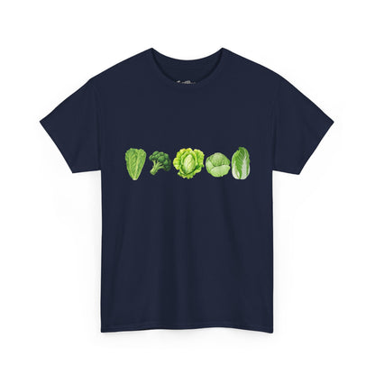 Vegetable Row T-Shirt — Green Veggies Lettuce Broccoli Cabbage Graphic Tee