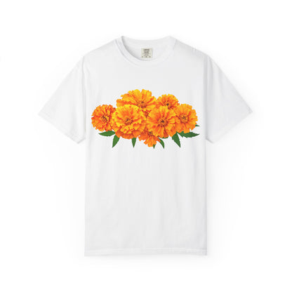 Marigold Blooms T-Shirt — Vibrant Floral Graphic Tee