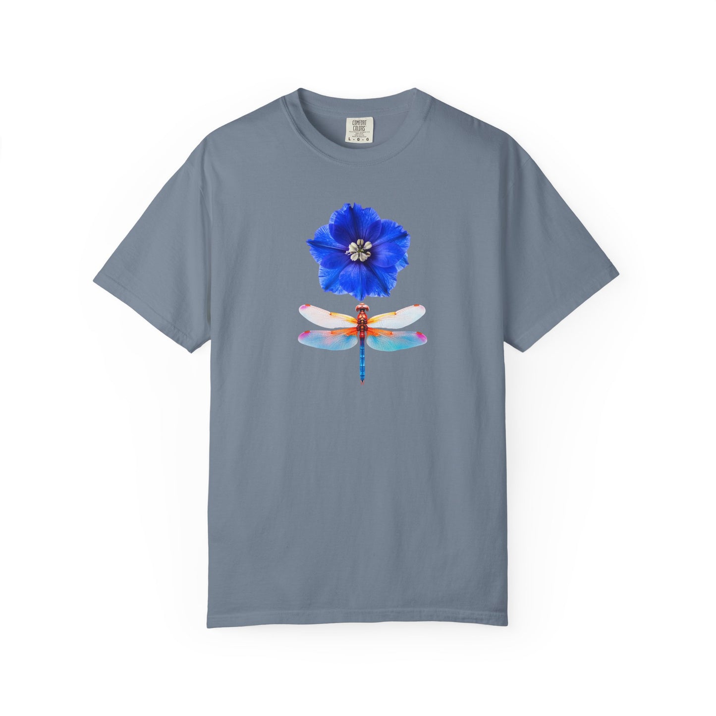Dragonfly & Blue Blossom T-Shirt — Floral Nature Graphic Tee