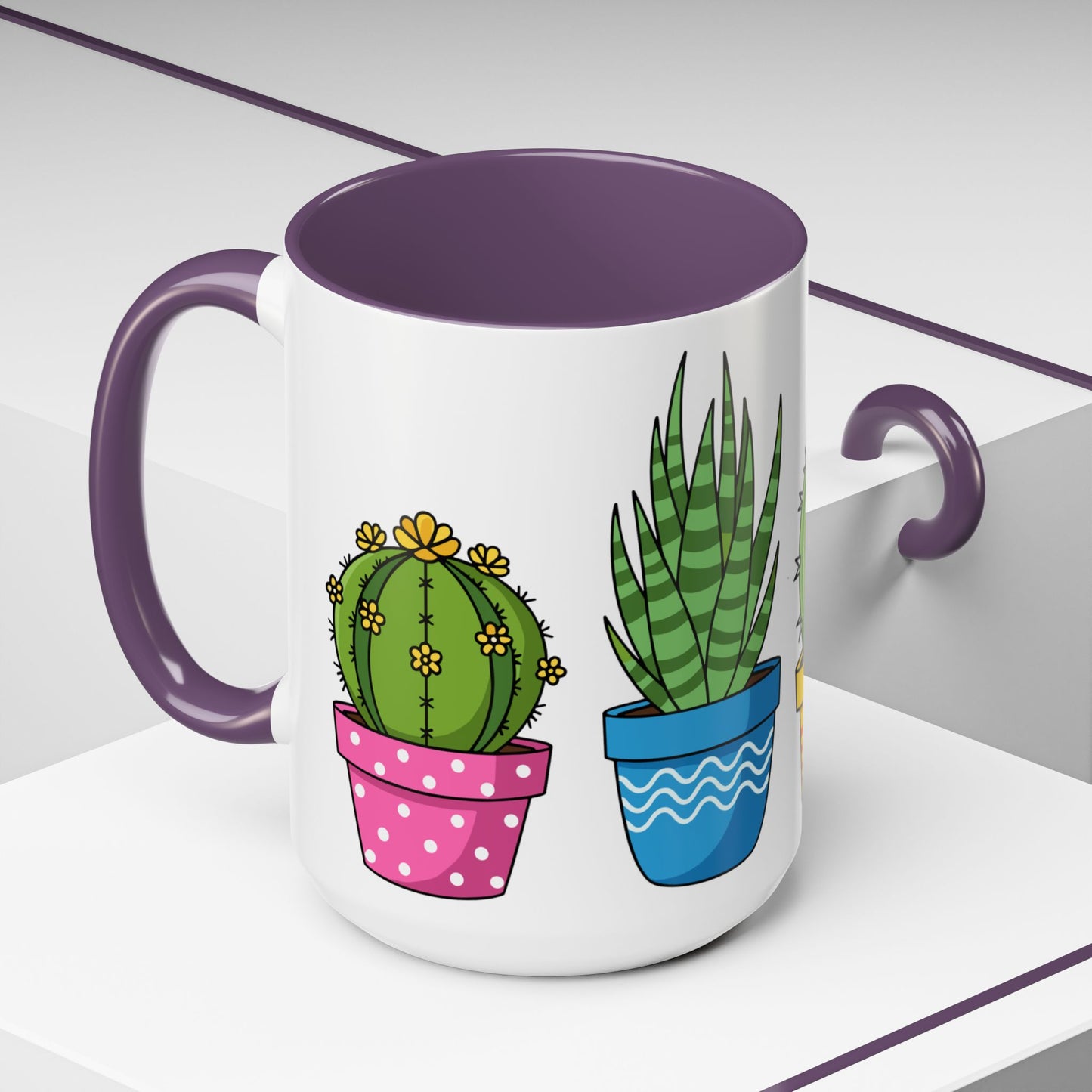 Cactus & Succulent Accent Coffee Mug — Cute Potted Plants 11/15oz