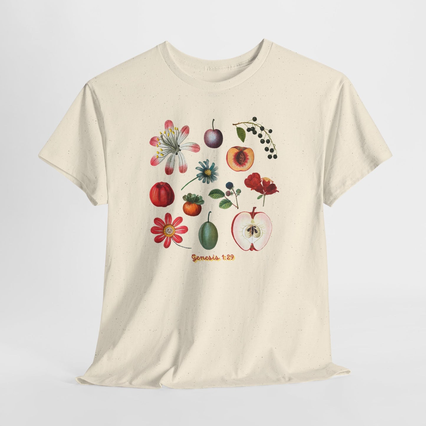 Botanical Fruit Garden T‑Shirt — Floral & Fruit Illustration Tee (Genesis 1:29)