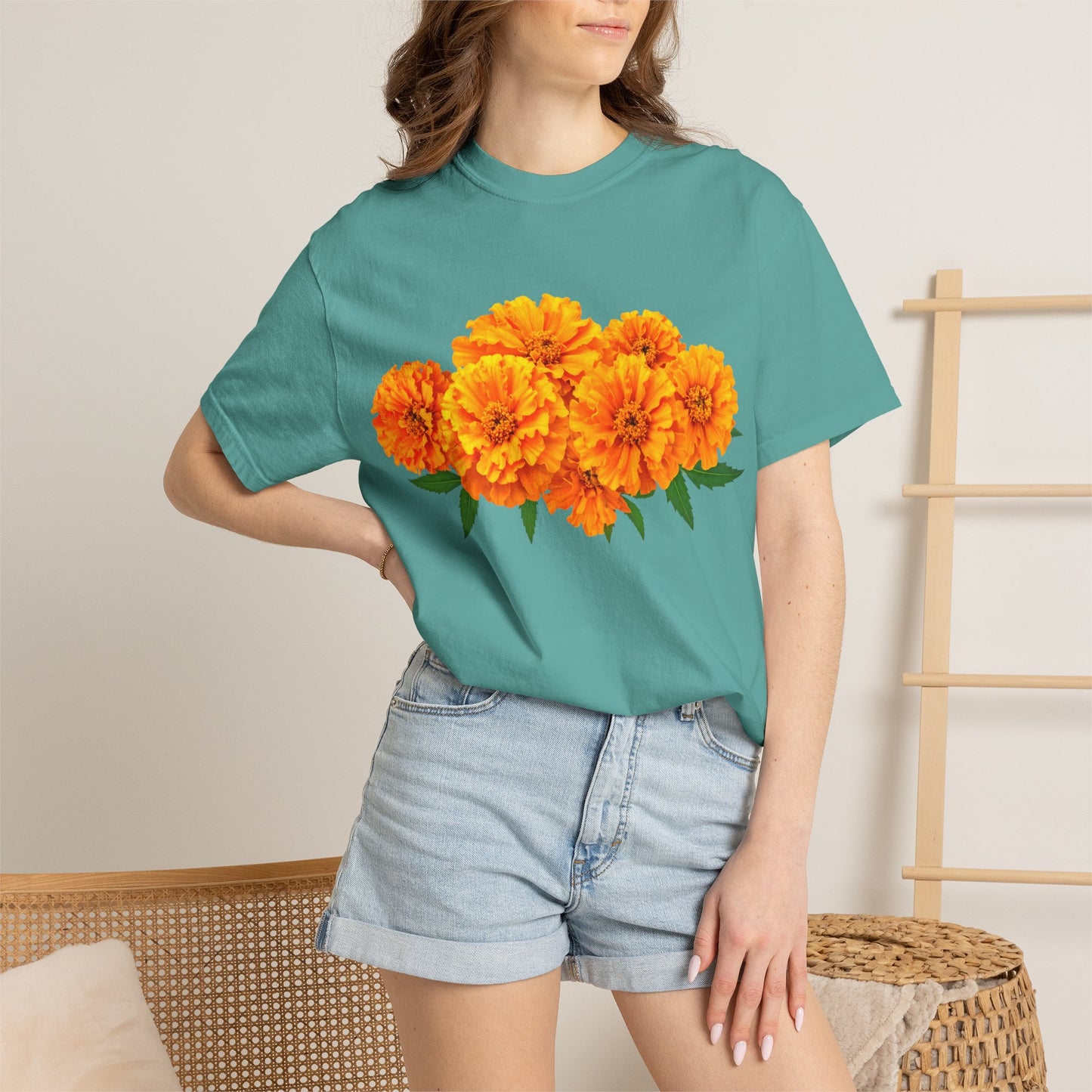 Marigold Blooms T-Shirt — Vibrant Floral Graphic Tee