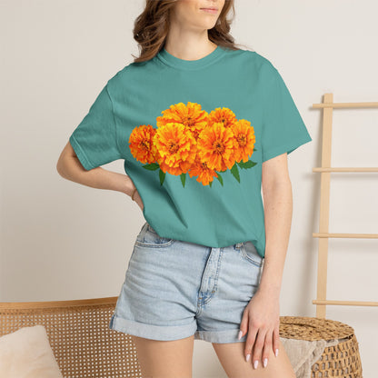Marigold Blooms T-Shirt — Vibrant Floral Graphic Tee