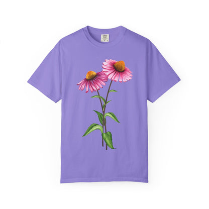 Floral Coneflower T-Shirt — Pink Echinacea Botanical Tee