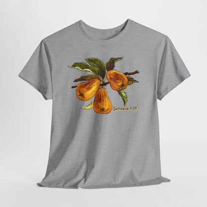 Pear Branch Tee — Watercolor Fruit Graphic T‑Shirt (Genesis 1:29)