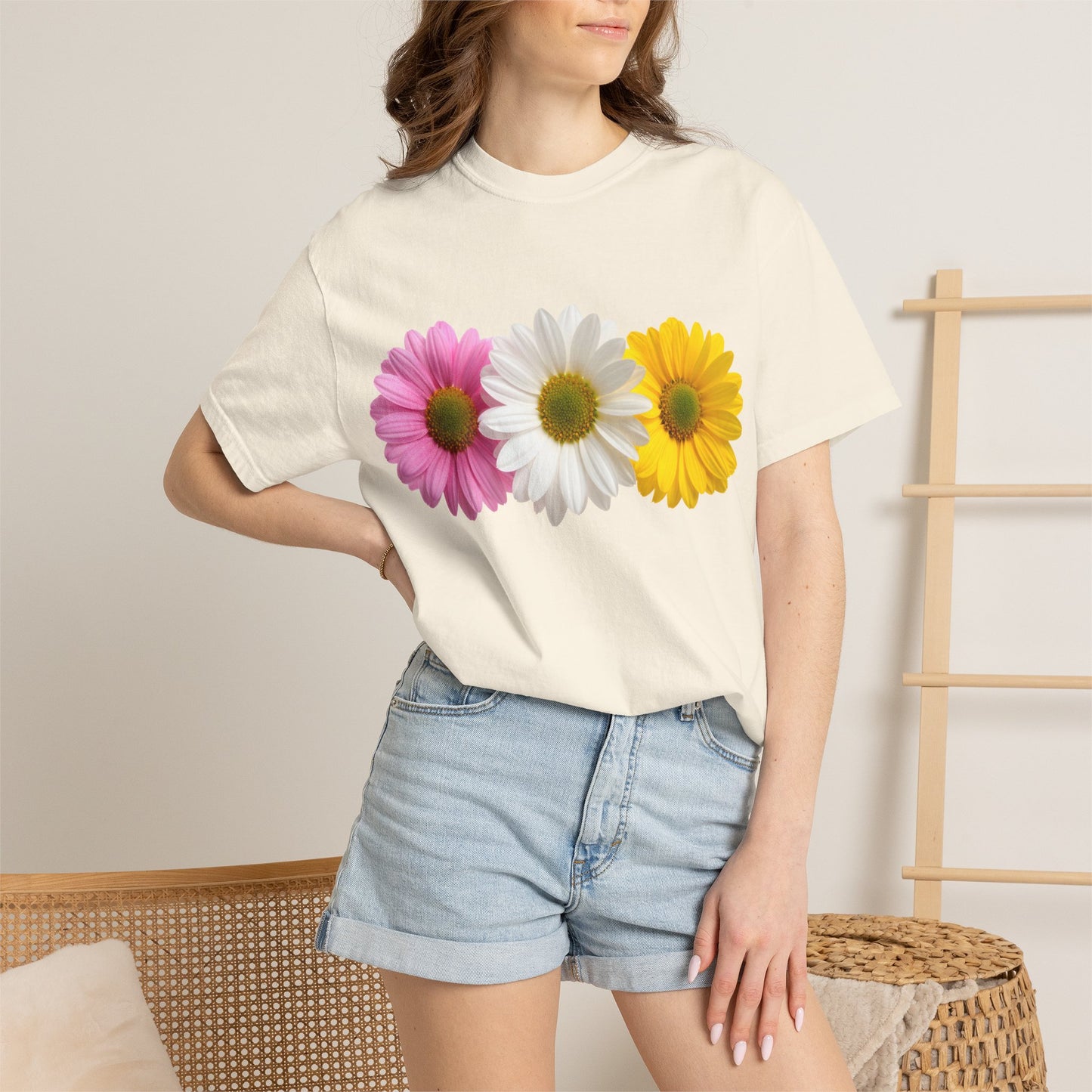 Daisy Trio T-Shirt — Pink White Yellow Floral Tee