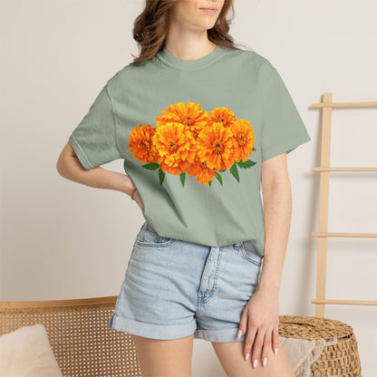 Marigold Blooms T-Shirt — Vibrant Floral Graphic Tee