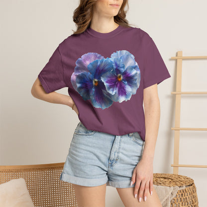 Pansy Watercolor T-Shirt — Purple Blue Floral Graphic Tee