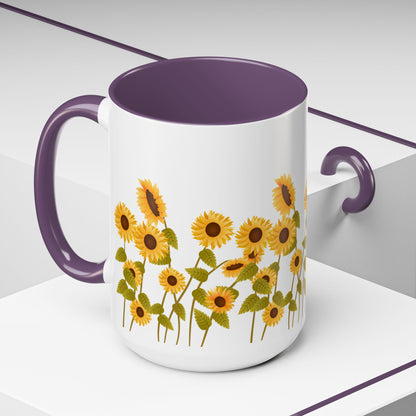 Sunflower Field Accent Tea Mug – Bright Floral 11/15oz Ceramic