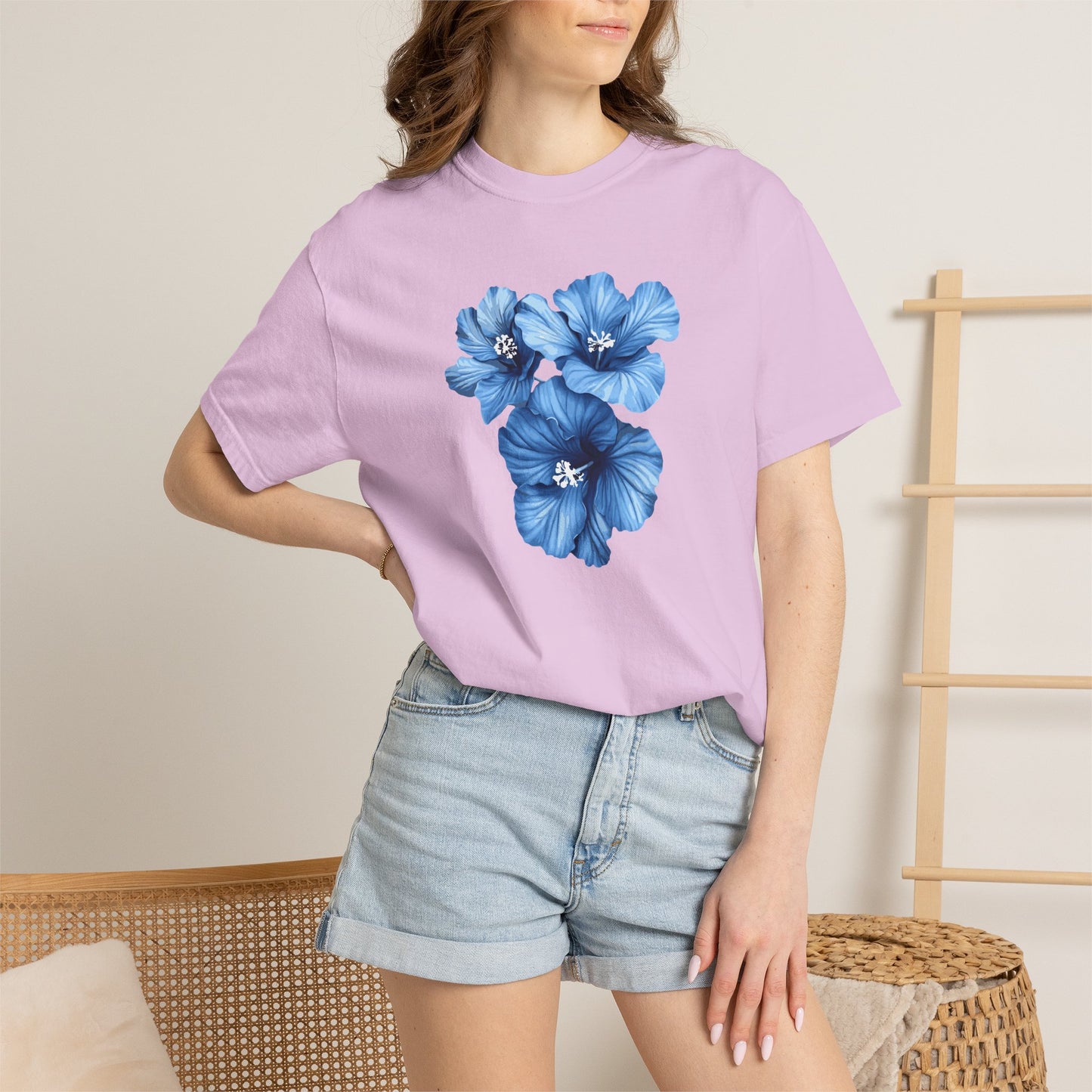 Blue Hibiscus Floral T-Shirt — Watercolor Flower Graphic Tee