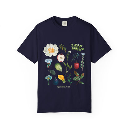 Floral Fruits Botanical Tee — Jeremiah 1:9 Scripture Garden T-Shirt