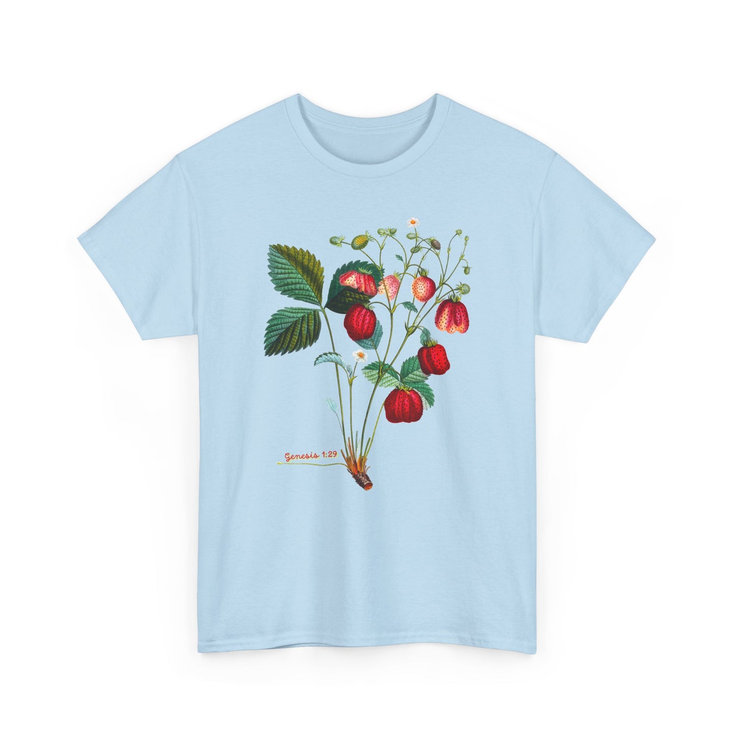 Strawberry Botanical Tee — Vintage Fruit Illustration T-Shirt Genesis 1:29