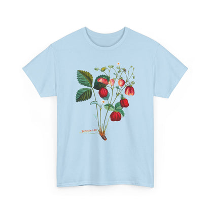 Strawberry Botanical Tee — Vintage Fruit Illustration T-Shirt Genesis 1:29