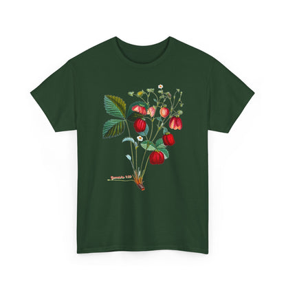 Strawberry Botanical Tee — Vintage Fruit Illustration T-Shirt Genesis 1:29