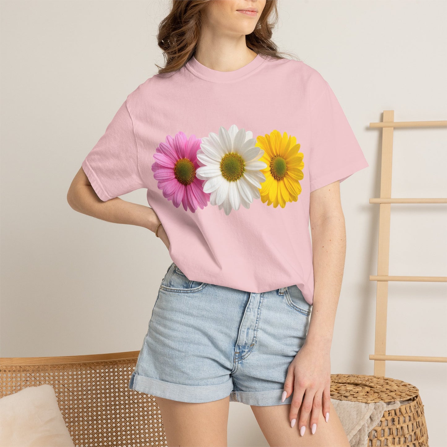 Daisy Trio T-Shirt — Pink White Yellow Floral Tee