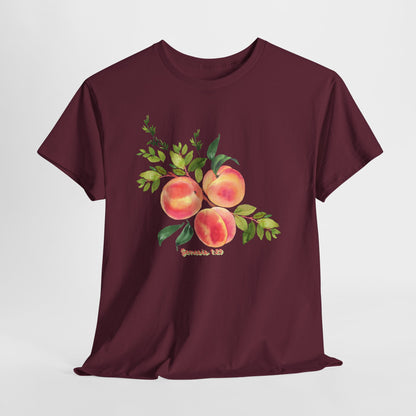 Peach Botanical Tee — Watercolor Fruit Graphic T‑Shirt