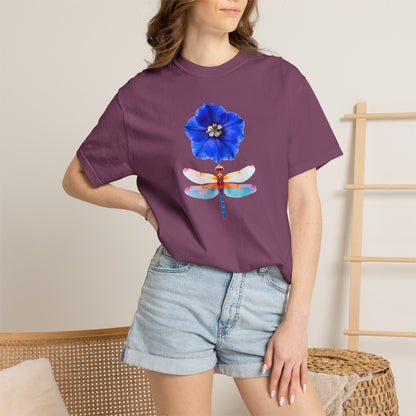 Dragonfly & Blue Blossom T-Shirt — Floral Nature Graphic Tee