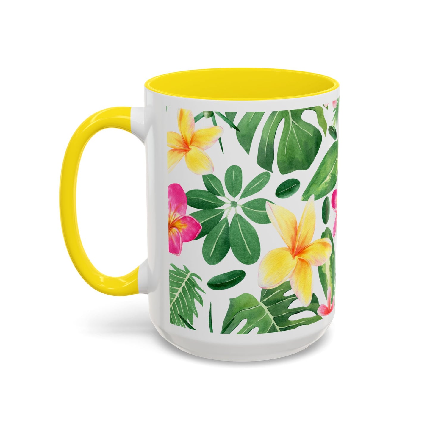 Tropical Floral Coffee Mug — Plumeria & Palm Accent Mug (11/15oz)