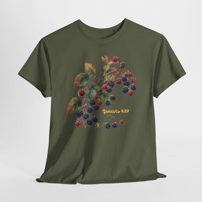 Blackberry Branch T-Shirt — Botanical Berry Illustration with "Genesis 1:29"