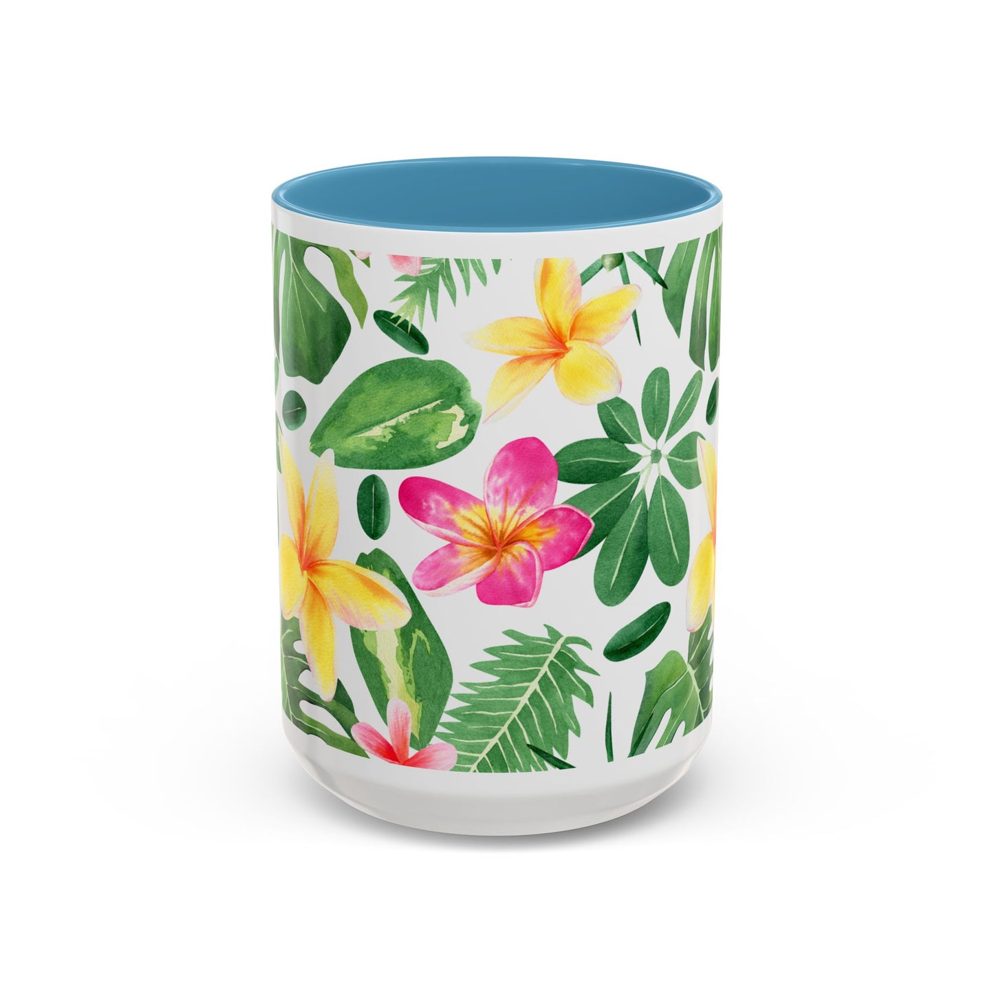 Tropical Floral Coffee Mug — Plumeria & Palm Accent Mug (11/15oz)