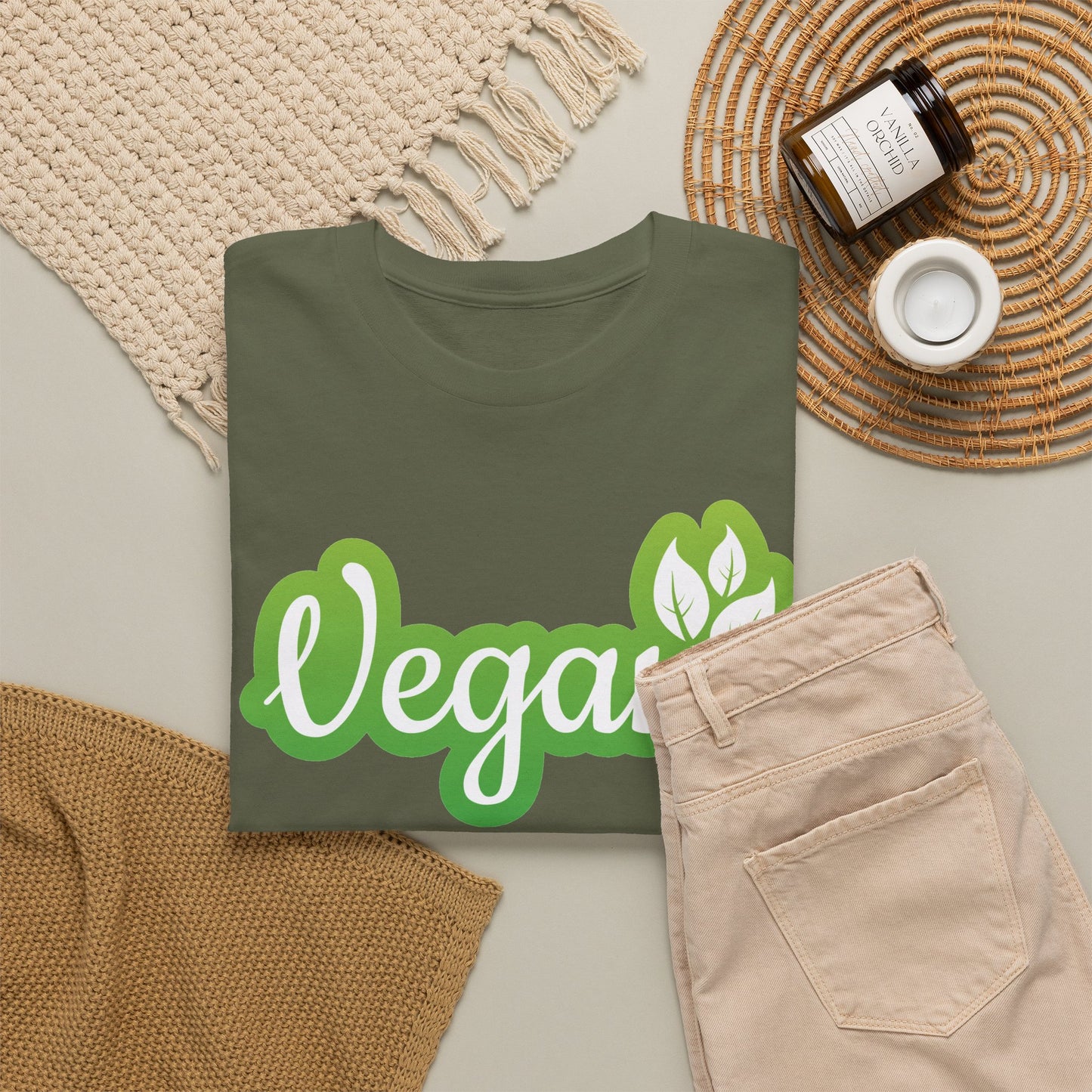 Vegan Script Tee — Green Leaf Eco-Friendly T-Shirt