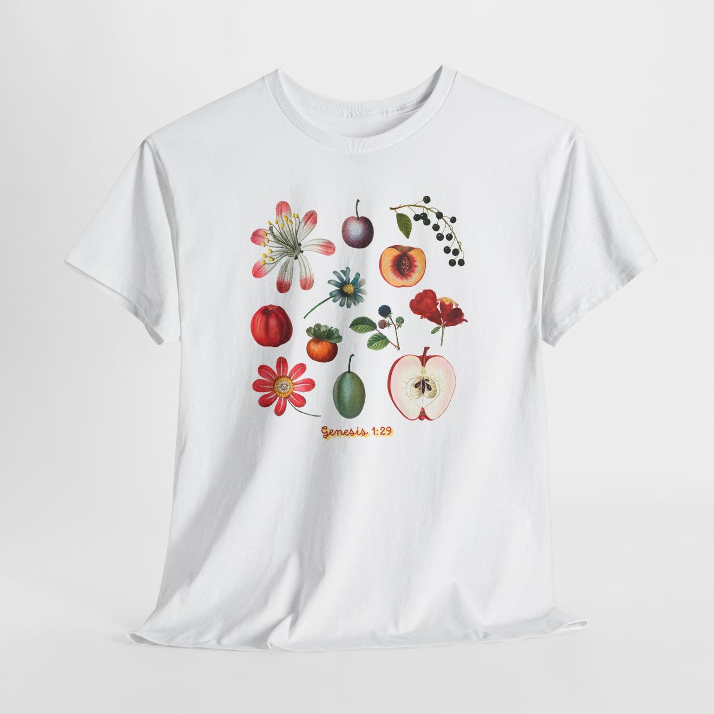 Botanical Fruit Garden T‑Shirt — Floral & Fruit Illustration Tee (Genesis 1:29)
