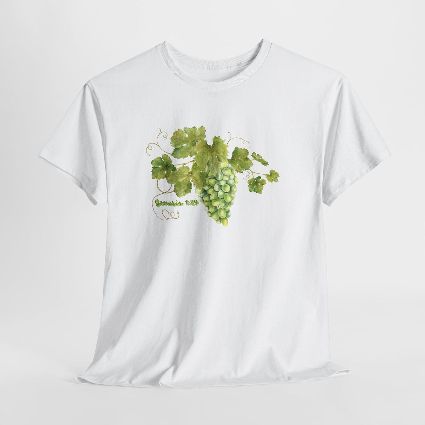 Genesis 1:29 Grapevine Watercolor T-Shirt — Green Grape Vines Tee