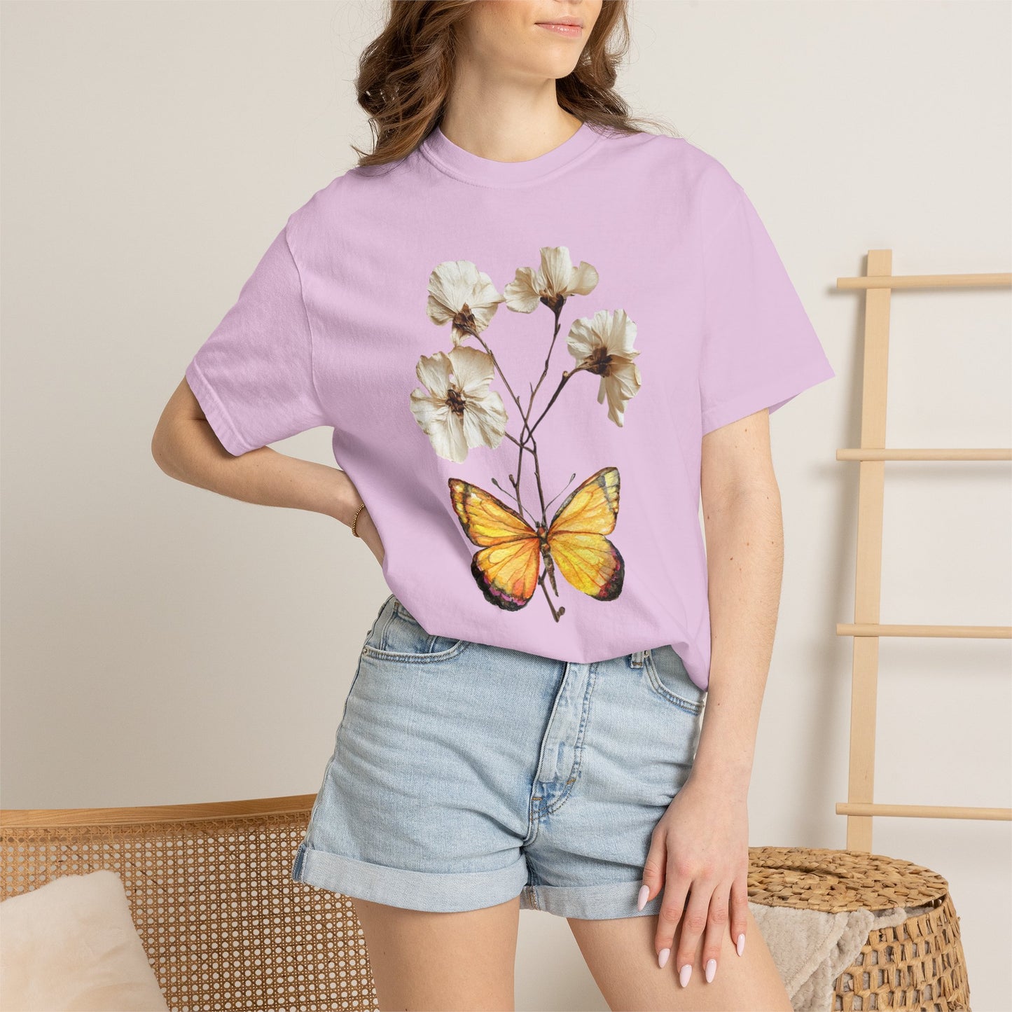 Butterfly & Dried Flowers Graphic T-Shirt — Vintage Botanical Tee