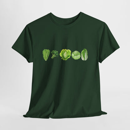 Vegetable Row T-Shirt — Green Veggies Lettuce Broccoli Cabbage Graphic Tee