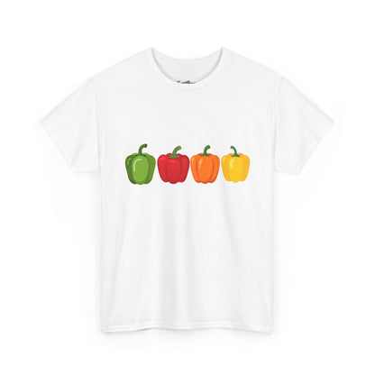 Bell Pepper Graphic Tee — Colorful Green Red Orange Yellow Peppers Shirt