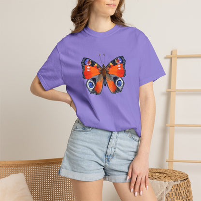 Butterfly Graphic T-Shirt — Vibrant Peacock Butterfly Print on Natural Tee